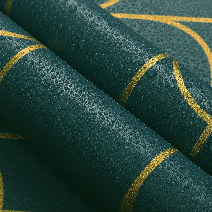 Yasinet Peel and Stick Wallpaper Green and Gold Wallpaper Modern Dark Green Contact Paper Gold Geometric Removable Self Adhesive Wall Paper for Bedroom/Cabinet Waterproof Bathroom Vinyl 393.7" x 17.3" - Image 7