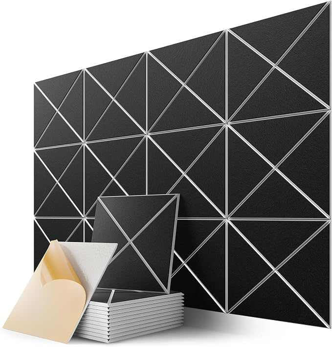 12 Pack Self-Adhesive Acoustic Panels, 12" X 12" X 0.4" X-Line Sound Proof Foam Panels for Walls, Soundproof Wall Panels for Home & Office (Black on White) by Lebenforce