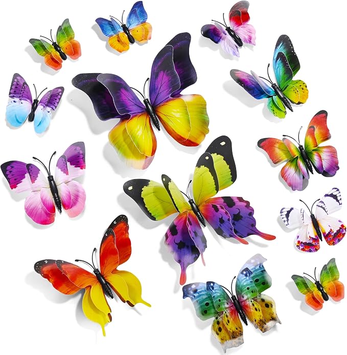 SAOROPEB 3D Butterfly Wall Decor, 72 Pcs Multicolor Butterfly Decorations | Double Layer for Party Decorations Locker Decor Refrigerator Decal, Reusable by SAOROPEB