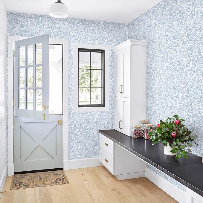 Heroad Blue Floral Peel Stick Wallpaper Boho Contact Paper 17.3''x78.7'' | Modern Wall Paper for Bedroom Bathroom,Removable Self Adhesive Wallpaper for Kitchen Cabinet,Waterproof Decor Vinyl Roll - Image 5