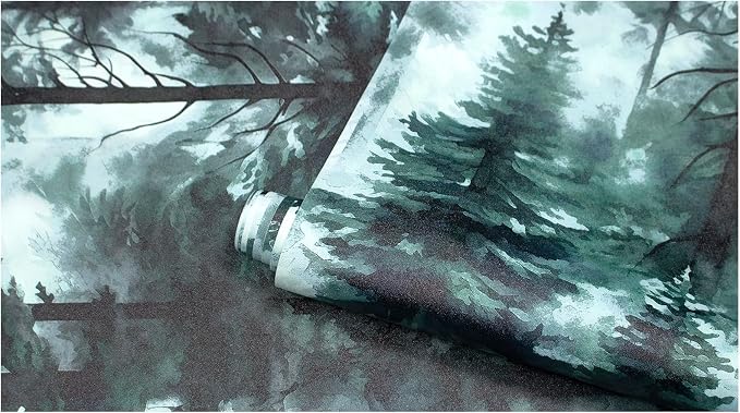HAOKHOME Forest Peel and Stick Wallpaper Misty Blue Mural Contact Paper | Textured Removable Tree Landscape Mountain Botanical Nature Wall Paper Waterproof Blue Green Bathroom Bedroom 17.3in x 9.8ft - Image 8