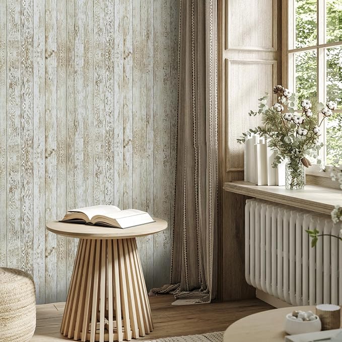 Abyssaly Wood Wallpaper, Self-Adhesive Removable Wallpaper Decorative Covering, 22.4in X 196in, Vintage Wood Panel Design, Peel and Stick | 22.4"x 196" Washed Wood Panel Film Self-Adhesive Removable Farmhouse Decor for Cabinets Desk Classroom Bulletin ... - Image 4