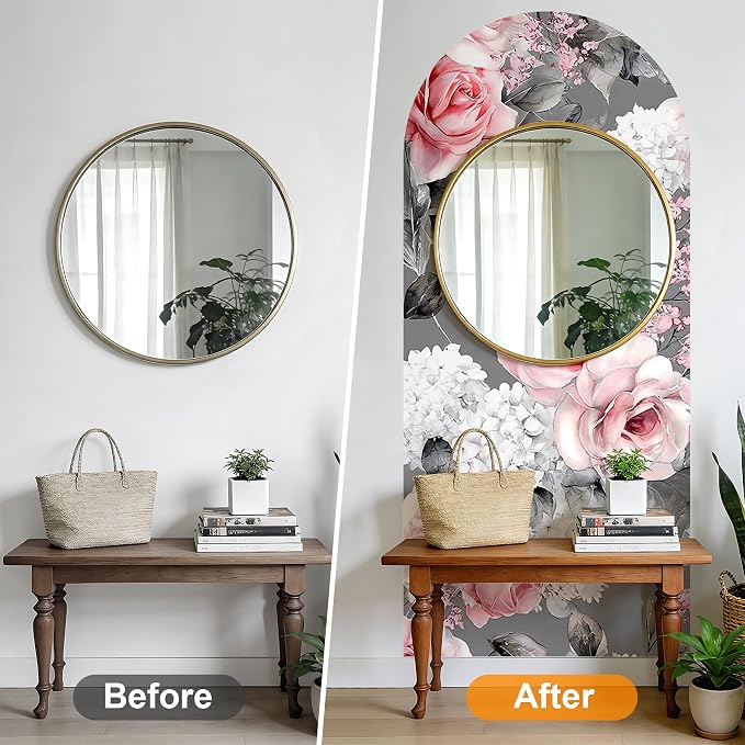 Arch Wall Decals Peel and Stick, Large Wall Stickers, Removable Home Decor Art Wallpaper for Bedroom Living Room 71'' × 31.7'' (Flower -E) - Image 4
