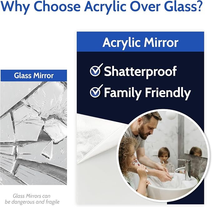 Duco USA-Made Acrylic Mirror Sheet 1/8 Inch Thick 8" x 8" (with Adhesives) - Pack of 2 Silver Frameless Plastic Mirror for Walls, Home Gyms, Bathrooms, & More - Shatter-Proof Mirrored Plexiglass - Image 6
