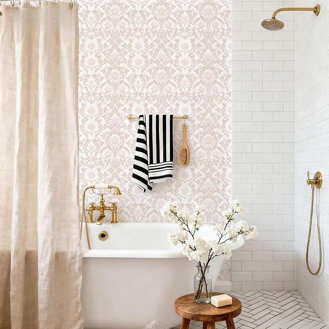 YXTII 17.3"×78.7" Pink Peel and Stick Wallpaper, Floral Wallpaper for Bedroom Bathroom Self Adhesive Removable - Image 6