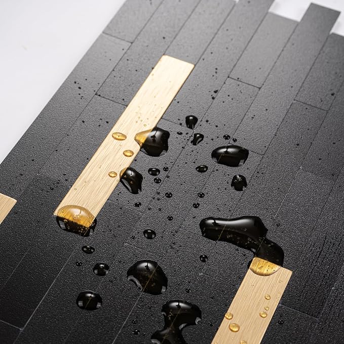 StyloVue 2 Sheets Peel and Stick Tile Backsplash, Black with Metal Gold Look Stick on Tile Upgrade Your Kitchen Backsplash, RV, Fireplace - Image 3
