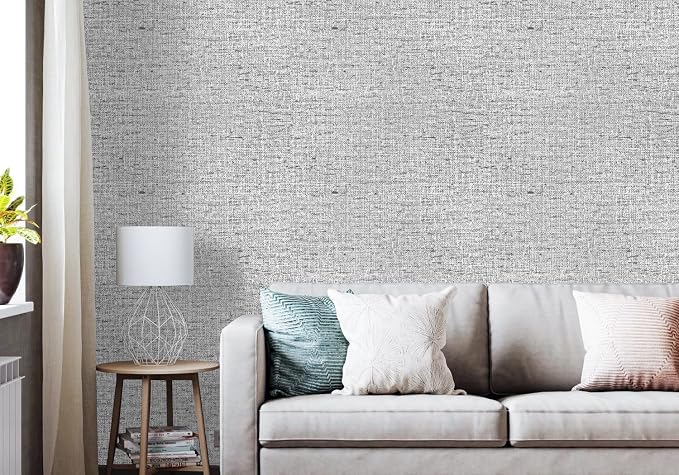 Gray Grasscloth Peel and Stick Wallpaper Textured 15.7in x 393.7in | Faux Linen Wallpaper Peel and Stick Vintage Grasscloth Contact Paper Self Adhesive Removable Contact Paper for Bedroom Vinyl - Image 6