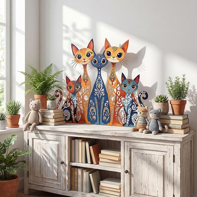 Wesiti Metal Cat Wall Decor Art Sculpture, 10.6 X 13.15 Inches Colorful | Retro Mid Century Design for Cat Lovers, Iron Wall Art for Living Room Bedroom Kitchen Office, Stylish Home Decor - Image 8