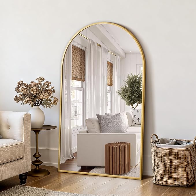 Arched Bathroom Mirror for Wall, 50" x 30" Metal Frame Vanity Mirror, Gold - Image 5