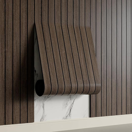 Yutianli PVC Slat Wall Panel Peel and Stick 118"x 15.7" Faux Wood Slat Panel Artificial Smoked Wood Grain Self-Adhesive Soundproof 3D Wall Panel for Walls and Ceilings by Yutianli