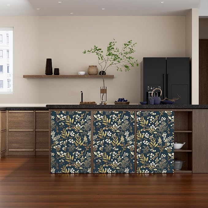 Laatse Vintage Dark Blue Floral Boho Peel and Stick Wallpaper 17.5"x197" | Self Adhesive/Removable/Waterproof/Thick Vinyl Contact Paper for Bathroom Bedroom Shelf Cabinet Drawer,Prepasted,Easy Peel - Image 4