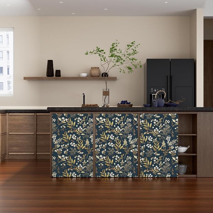 Laatse Vintage Dark Blue Floral Boho Peel and Stick Wallpaper 17.5"x393" | Self Adhesive/Removable/Waterproof/Thick Vinyl Contact Paper for Bathroom Bedroom Shelf Cabinet Drawer,Prepasted,Easy Peel - Image 6