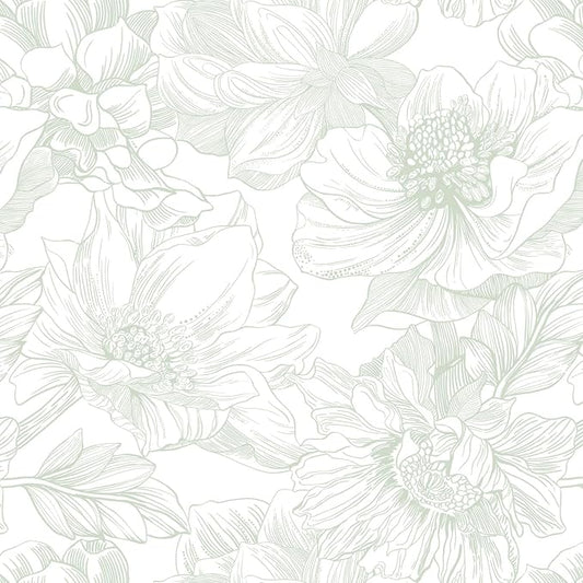 Ismoon Large Floral Peel and Stick Wallpaper Boho Green and White Contact Paper 17.3inx6.5ft Modern Wall Paper Removable Self Adhesive Vinyl Wallpaper for Bedroom Cabinet Bathroom Mural Wall Decor by Ismoon