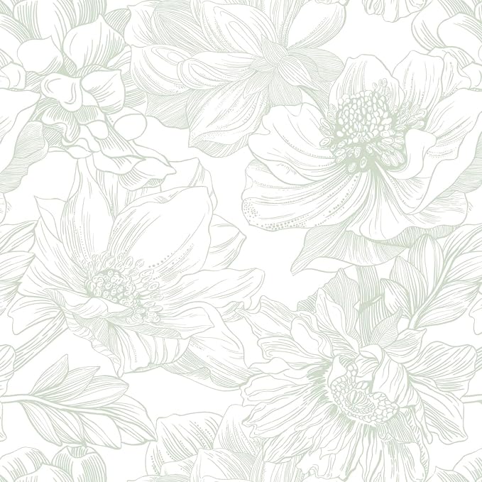 Ismoon Large Floral Peel and Stick Wallpaper Boho White and Green Contact Paper 17.3inx32.7ft Modern Wall Paper Removable Self Adhesive Vinyl Wallpaper for Bedroom Cabinet Bathroom Mural Wall Decor by Ismoon