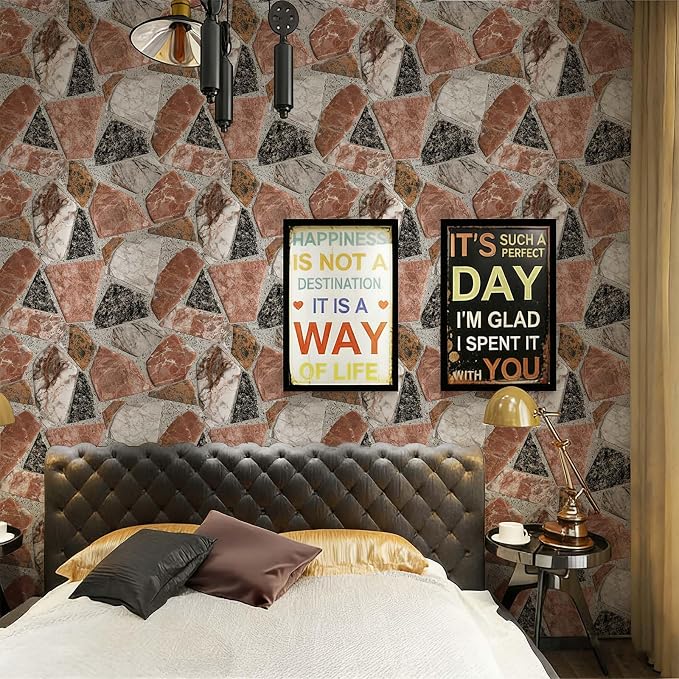 Terrazzo Stone Marble Peel and Stick Wallpaper Self Adhesive 17.72" x 236.21'' Multi Tone Granite Fragment Collage Wall Paper Renter Friendly Removable Waterproof for Living Room Bedroom Kitchen - Image 3