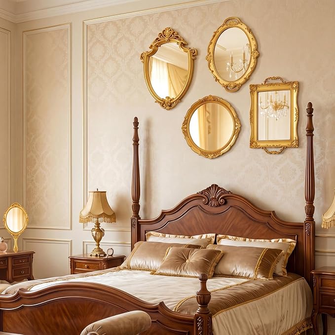 Beeveer 4 Pcs Vintage Gold Wall Mirror Set Luxury Gallery Wall Mirror Decorative Hanging Antique Decor for Living Room Entryway Wedding Bedroom Bathroom Victorian Decor (Classic,Gold) - Image 5