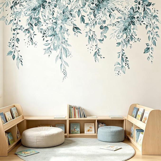 Spa Green Plants Leaves Wall Decals Peel and Stick, Large Floral Flowers Vinyl Wall Stickers, Removable Vine Home Decor Art for Bedroom Living Room Classroom Office by VePret