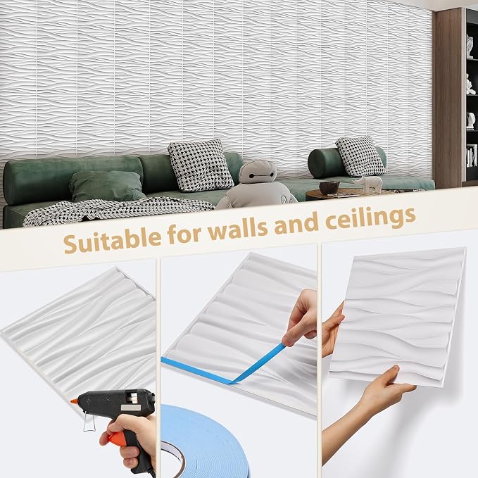 Heikki 30 Pack 3D Wall Panel for Interior Wall Décor, PVC Flower Textured Wall Panels for Living Room Bedroom Hotel Office, 11.8"x11.8", Double-Sided Tape (White-YZ) - Image 3