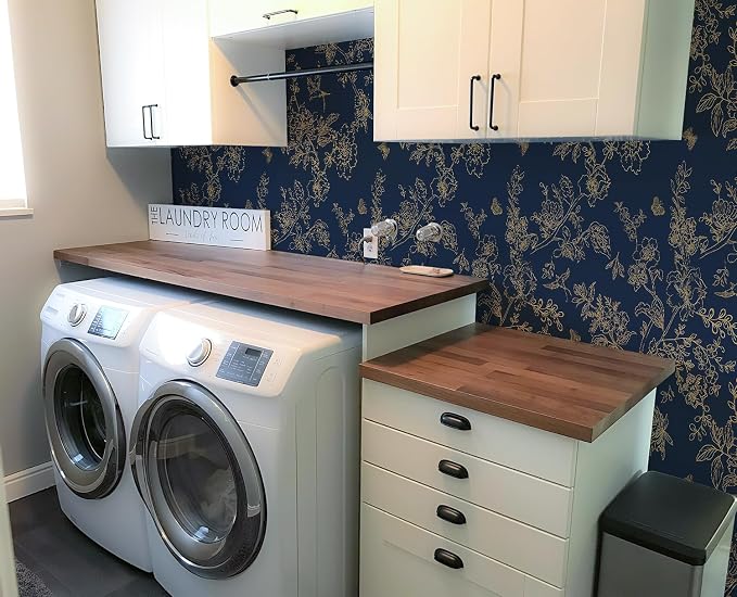 Froluya Dark Blue Peel and Stick Wallpaper Vintage Floral 17.7in×393.7in | Navy Blue and Gold Floral Self Adhesive Wall Paper Dark Birds Removable Decorative Contact Paper for Bathroom Cabinets Vinyl - Image 6