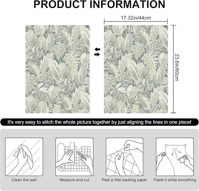 SOON AFTER Coffee Tropical Leaf Peel and Stick Wallpaper, 17.3" x 118" Removable &Waterproof Vinyl Contact Paper, Boho Jungle Leaf Self-Adhesive Wallpaper for Bedroom, Living Room, Cabinets - Image 2