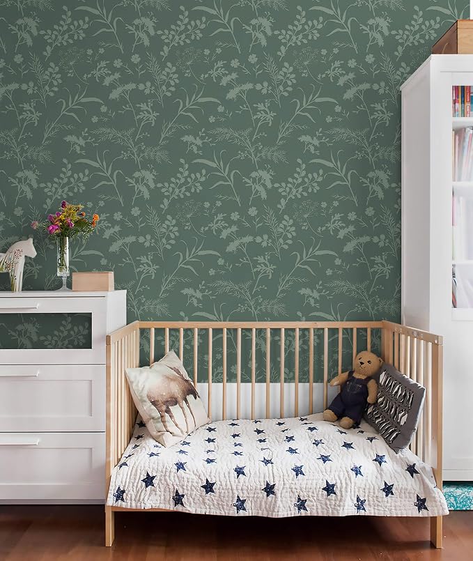 Heroad Peel and Stick Wallpaper Boho Floral Contact Paper Sage Green Leaf Wallpaper for Cabinets Waterproof Removable Self Adhesive Wall Paper for Bedroom Bathroom Decor Vinyl Roll 17.3''x78.7'' - Image 9