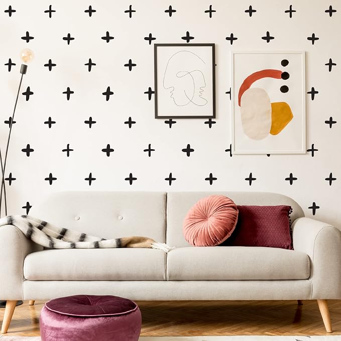 Black Vinyl Cross Wall Decals, Abstract Plus Sign Wall Stickers | Matte black vinyl modern boho minimalist accent wall. Peel and stick easily for nursery, bedroom, bathroom, living room. - Image 2