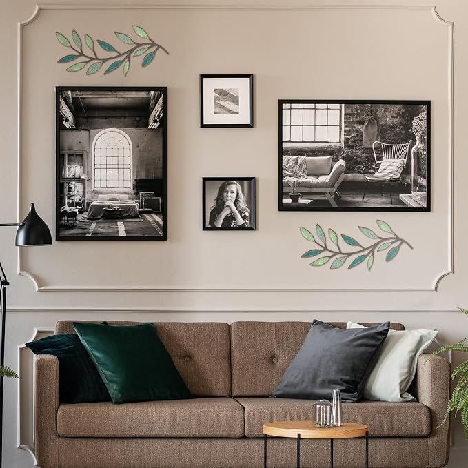 Zhengmy 2 Pcs Metal Leaf Wall Art Vine Branch Decor,Gradient Green | Olive Branch Metal Decor for Living Room Hallway, Symmetrical Leaf Pair for Doorway Entryway, Lightweight Hanging Art Design - Image 4