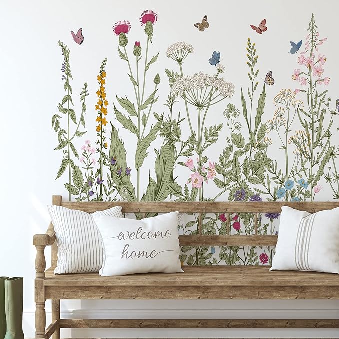 Zonon 6 Pcs Flower Wall Decals Peel and Stick Sticker, Olive Green Flowers | Vinyl Removable Wall Stickers & Mural, Wildflower Headboard Stickers, Sage Green Wall Decor for Bedroom, Living Room, Nursery - Image 2