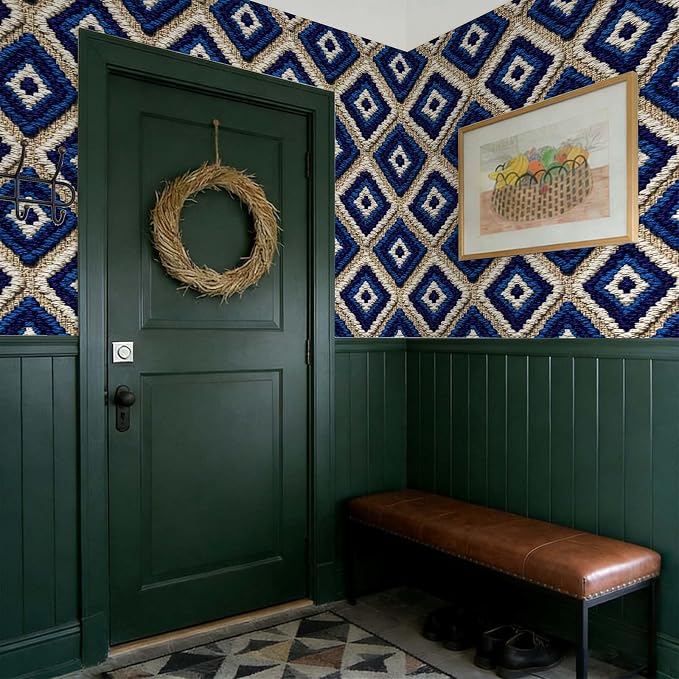 Stickorama Boho Tufted Textured Geometric Fabric Peel and Stick Wallpaper Self Adhesive 17.72" x 236.21'' Navy Blue Rhombus Wall Paper Renter Friendly Removable Waterproof for Living Room Bedroom - Image 7