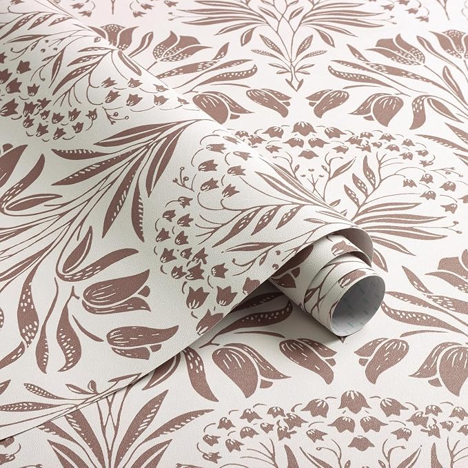 Vintage Tulip Floral Peel and Stick Wallpaper Retro Red Contact Paper | 17.3in X 118in Tulip Flowers Self Adhesive Wallpaper Boho Botanical Removable Wallpaper for Bedroom Cabinet Decor Vinyl - Image 9