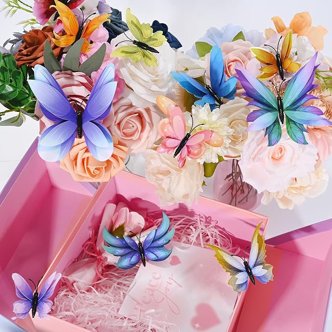 SAOROPEB 3D Butterfly Wall Decor, 24 Pcs Fairy Butterfly Decorations | Double Layer for Party Decorations Locker Decor Refrigerator Decal, Reusable - Image 3