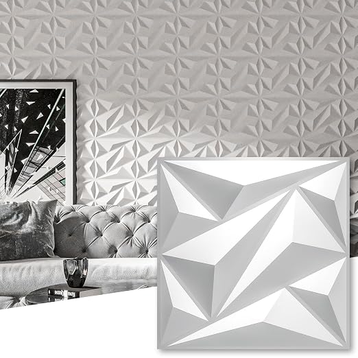 Art3dwallpanels 50 Pack 3D Wall Panels Diamond, White, 12''x12'' | PVC Accent Wall Panels for Interior Wall Decor, Living Room Lobby Bedroom Hotel Office by Art3dwallpanels
