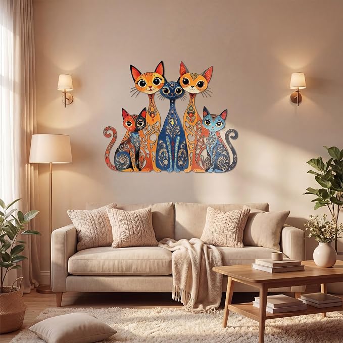 Wesiti Metal Cat Wall Decor Art Sculpture, 10.6 X 13.15 Inches Colorful | Retro Mid Century Design for Cat Lovers, Iron Wall Art for Living Room Bedroom Kitchen Office, Stylish Home Decor - Image 7