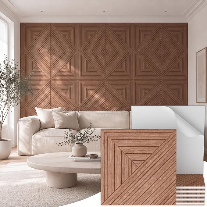 TONOR Acoustic Wall Panels Peel and Stick, 16 Pack 23.6''x23.6''-62 sq.ft. High-Density Acoustic Wood Panels Alternative. Soundproof Wall Panels for Interior Wall Decor, Home, Bedroom, Walnut by TONOR