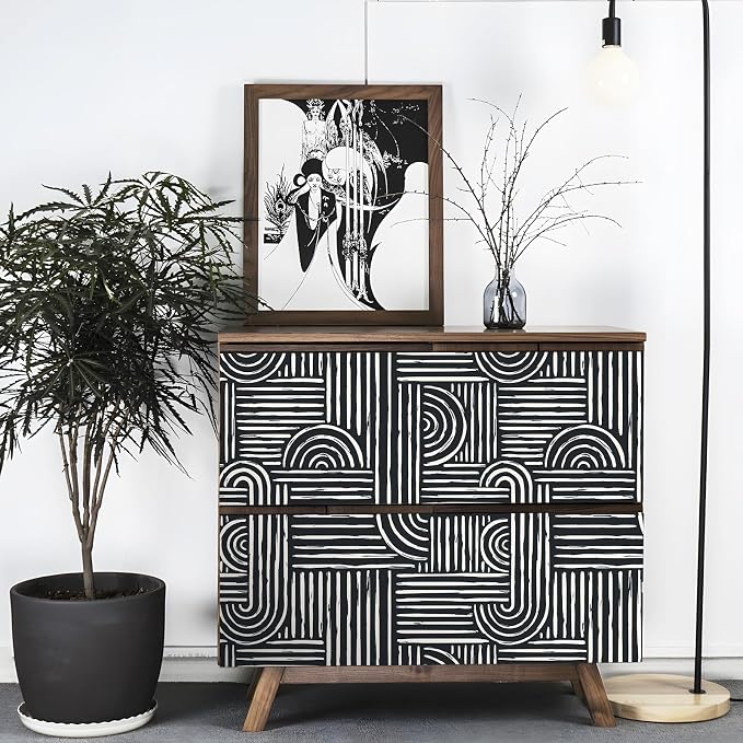 Livelynine 17.5x591 Black and White Wall Paper Peel and Stick Modern Geometric Wallpaper Removable Accent Wall Coverings Self Adhesive Mid Century Art Deco Abstract Contact Paper Waterproof Bathroom - Image 3