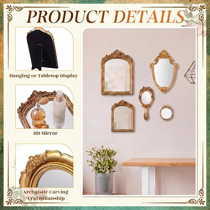 Vintage Mirror Set,13in/8in/7in/4in,Classic Style,5 Pcs - Image 3