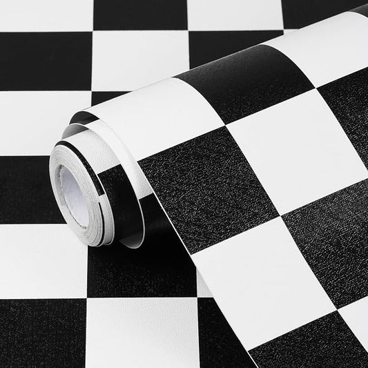 Black and White Contact Paper Mosaic Checkered Peel and Stick Wallpaper Lattice Self Adhesive Waterproof Vinyl Roll for Bathroom Kitchen Backsplash Cabinets Shelf Liners Drawers 17.3"x80" by Qianglive