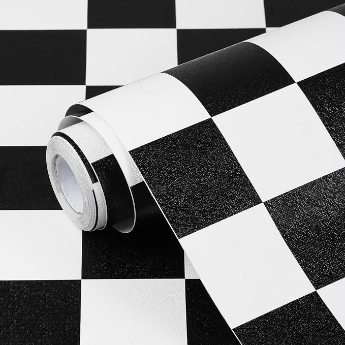 Black and White Contact Paper Checkered Peel and Stick Wallpaper Self Adhesive Waterproof Vinyl Roll for Bathroom Kitchen Backsplash Cabinets Shelf Liners Drawers A Set of 17.3"x480" by Qianglive