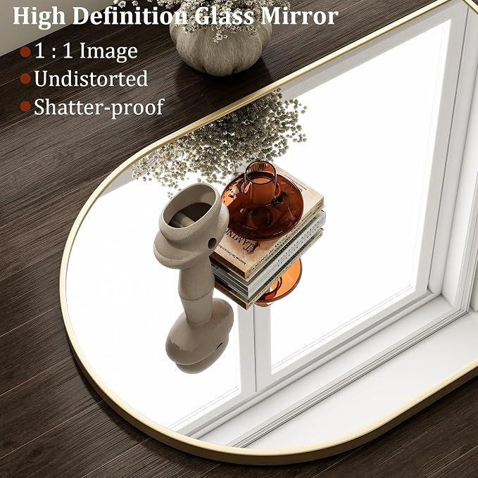 HARRITPURE 20"x30" Arched Bathroom Mirror Wall Mounted Gold Arch Mirror - Image 3