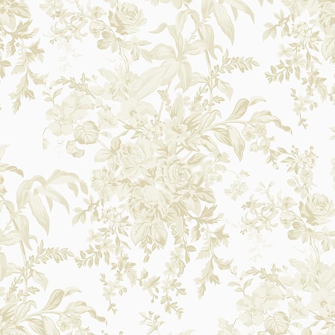 Heroad Floral Peel and Stick Wallpaper Boho Beige Contact Paper Toile Leaf Wall Paper Removable Self Adhesive Stick on Wallpaper for Nursery Bathroom Bedroom Renter Friendly Vinyl Roll 17.3''X78.7'' by HeroadBrand