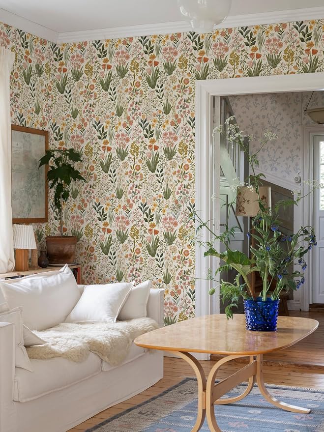 Orainege Floral Peel and Stick Wallpaper Floral Contact Paper Self Adhesive | 16.9in x196.8in Vintage Flower Wallpaper Peel and Stick Flower Contact Paper Botanical Decor for Bedroom Vinyl - Image 3