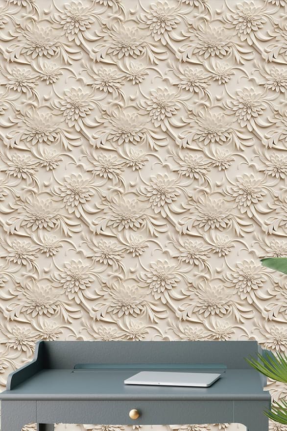 Peel and Stick Wallpaper Light Brown Scroll Floral Small - Image 6