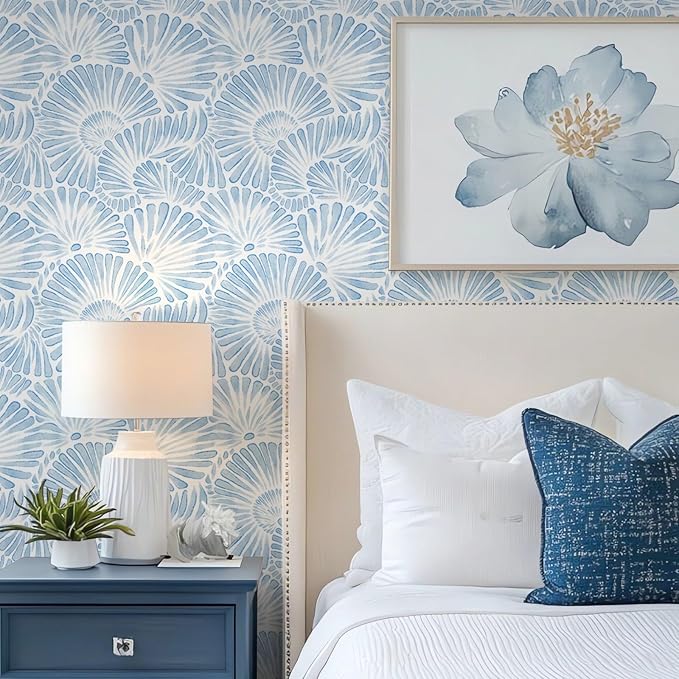 Ismoon Blue and White Wallpaper Peel and Stick Wallpaper Boho 17.3in x 6.56ft Removable Coastal Geometric Wall Paper for Bathroom Bedroom Nursery Home Wall Waterproof Vinyl - Image 4