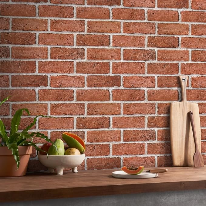 3D Peel and Stick Faux Brick Wall Panels 11.8" x 11.8" 10-Pack | Orange, Small Brick-Look Textured Sticker, Thin Lightweight PVC Self Adhesive Wall Tiles for Interior Decor, Cover 9.7 sq ft - Image 11