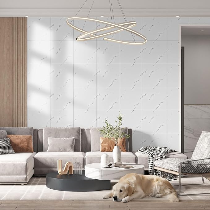 Vieshful 20pcs Peel and Stick Backsplash Tile，12"x12" Self Adhesive Marble Tile for Wall, PVC Waterproof Shower Wall Panels, Back Splash Stick on Tiles for Kitchen Bathroom Living Room (Not Real Tile) - Image 8