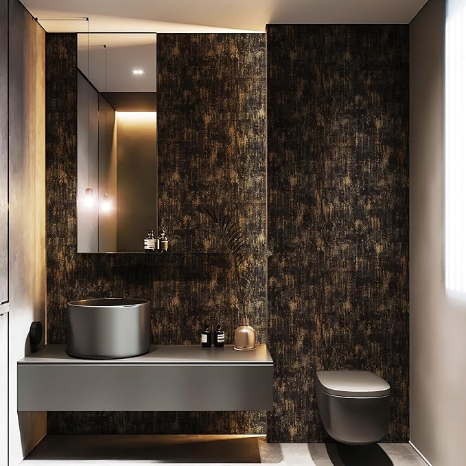 JiffDiff Vintage Metallic Peel and Stick Wallpaper Industrial Metallic Concrete Wall Paper Modern Stick on Wallpaper Self Adhesive Contact Paper(17.3" x 1200" Black Gold) - Image 7