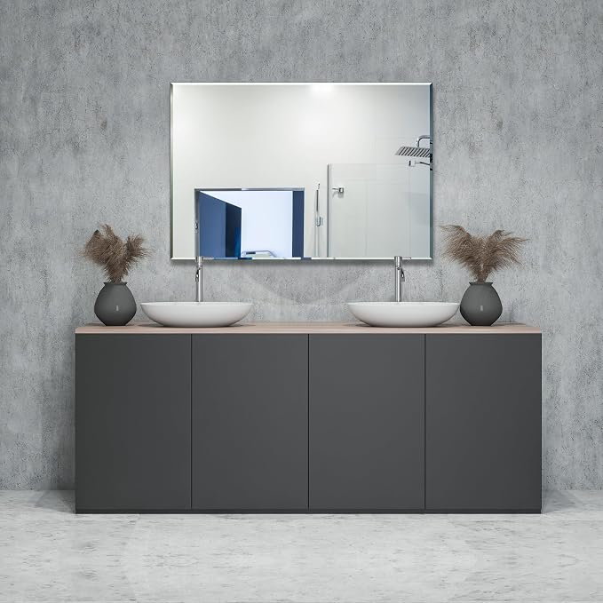 Bathroom Mirror for Over Sink 40x30 Inch Frameless Wall Mirror Beveled Edge - Image 2
