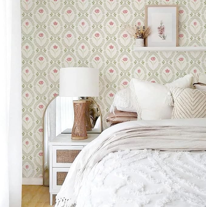 Orainege Peel and Stick Wallpaper Floral Wallpaper 16.9in x118.1in | Green Pink Leaf Contact Paper Vinyl Waterproof Self Adhesive Boho Botanical Wall Paper for Bedroom Shelf Cabinet Decor - Image 7