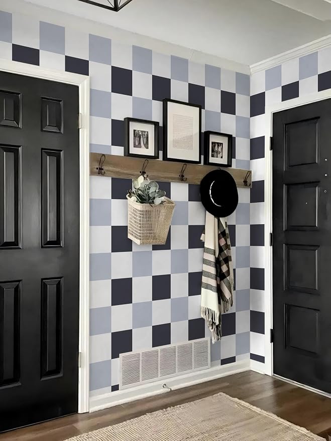 Ismoon Plaid Wallpaper Peel and Stick Modern Checkered Contact Paper 17.3" x 78.7" Black/Gray/White Neutral Mosaic Wall Paper Textured Removable Wallpaper for Bedroom Renter Friendly Vinyl - Image 4