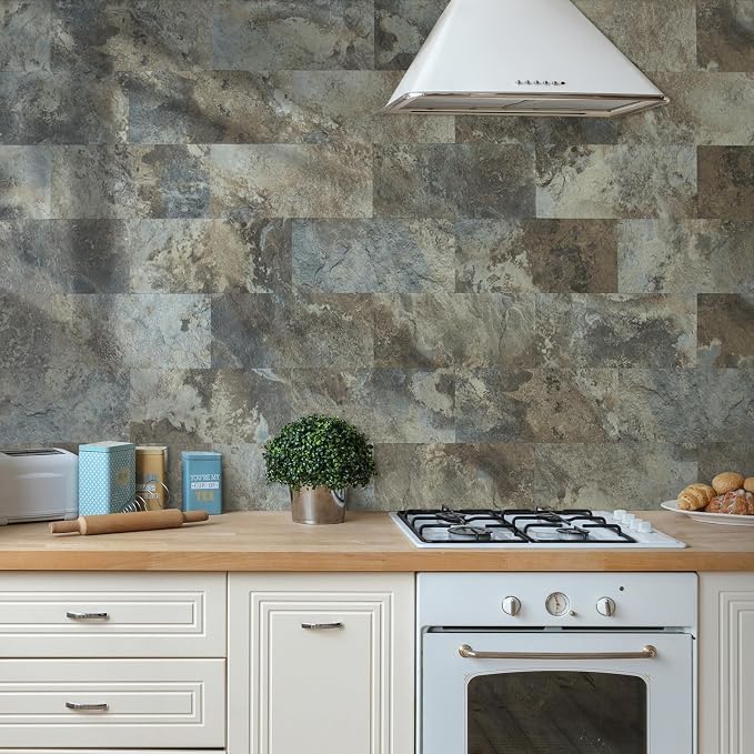 AULIGET 20-Piece Beige & Brown Slate Peel and Stick Backsplash Wall Tiles, 6" x 12" PVC Faux Stone Stick on Tiles Backsplash Kitchen - Image 8